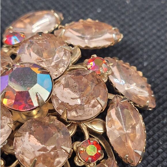 Vintage Luxe 1950s Flower Swirl Rhinestone Brooch Pink Red Retro Statement - Picture 7 of 10